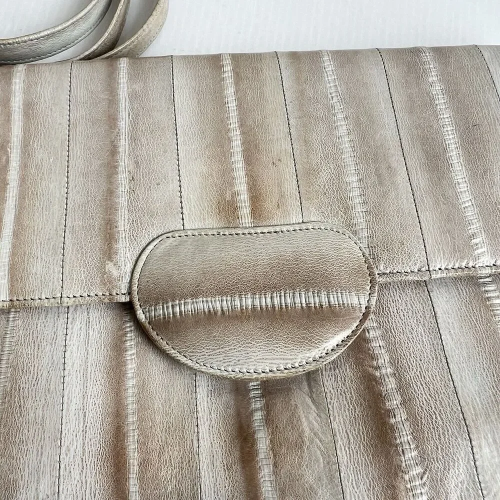 Vintage Shoulder Bag Clutch Genuine Eel Skin Leather Gray Soft Smooth 80’s